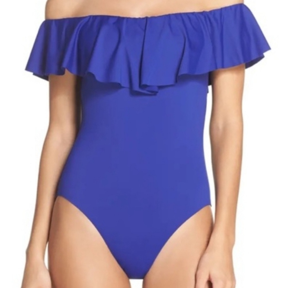 Elegant Off-Shoulder Blue Swimsuit NWT
